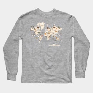 Animal World Map Grey Long Sleeve T-Shirt